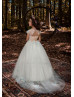 Ivory Lace Tulle Keyhole Back Long Flower Girl Dress